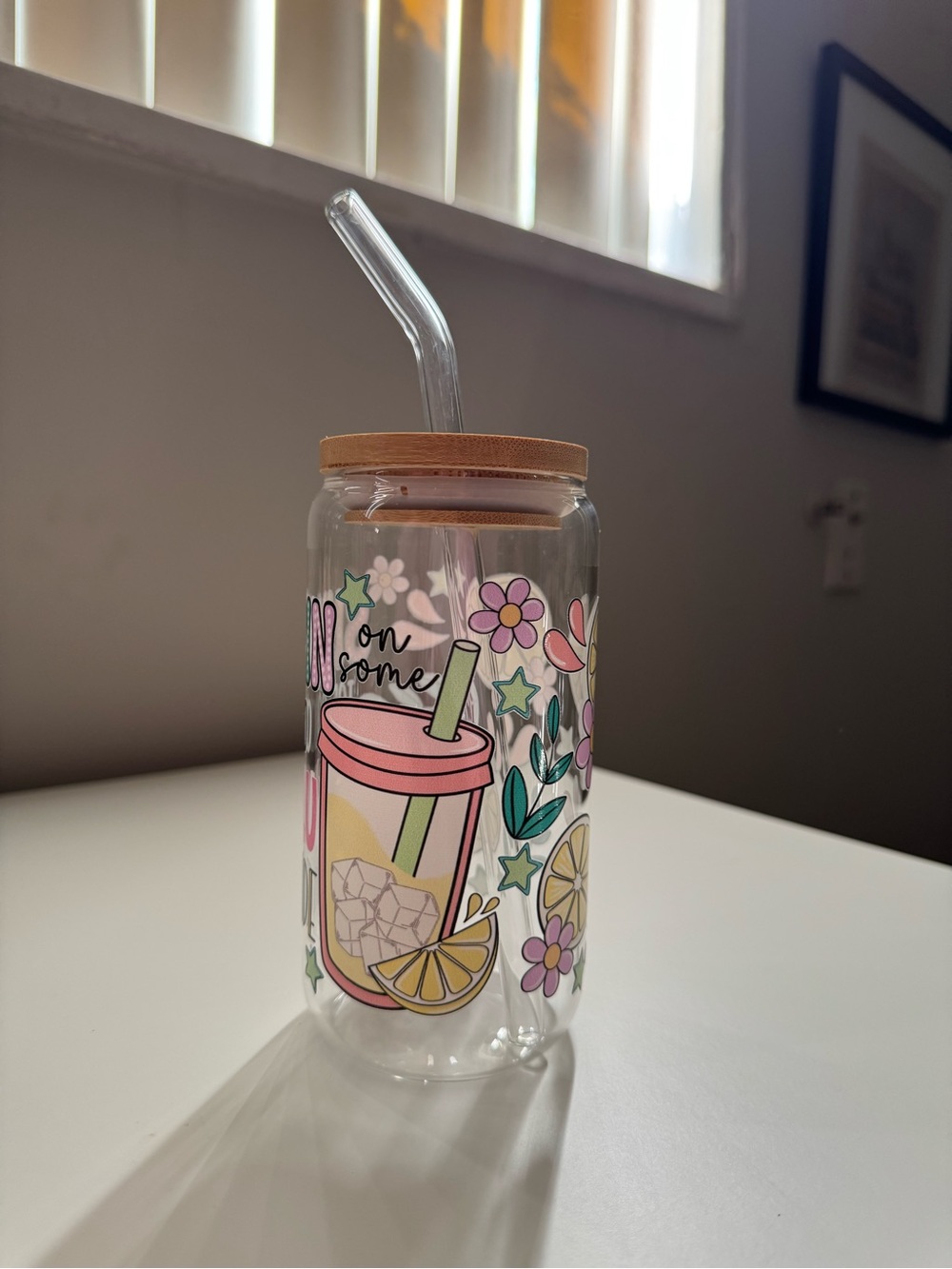 Sippin' Ice Cold Delulu Lemonade Glass Jar with Straw - Picture 2 of 4